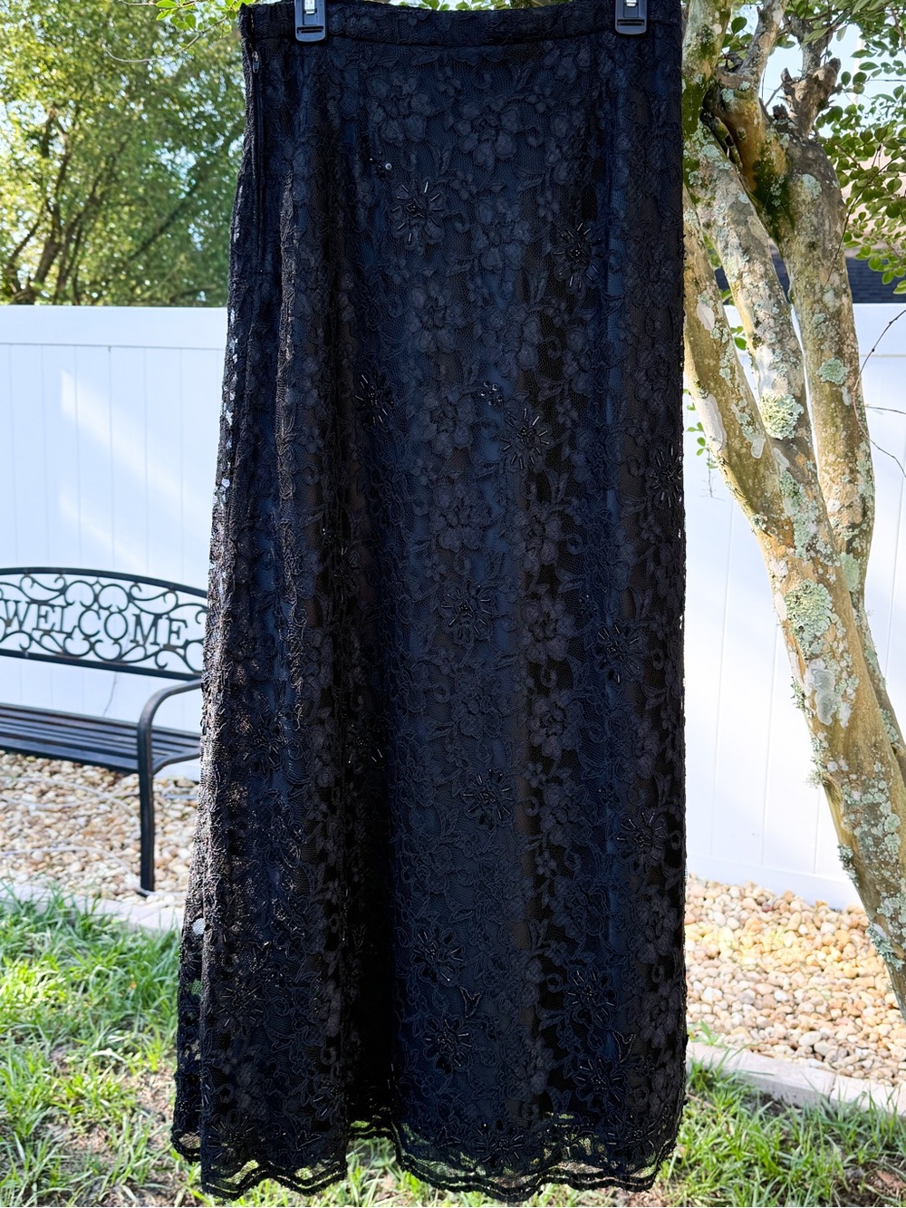 Sandra Darren Black Beaded Lace Maxi Skirt Formal Evening Size 10